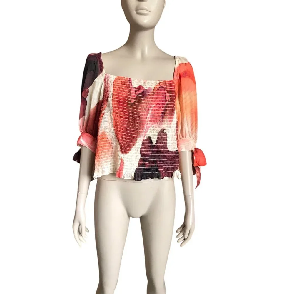 NWT Express Beige, Red and Purple 3/4 Sleeve Top - Picture 2 of 5